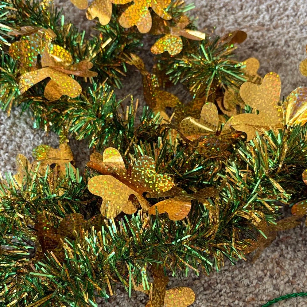 Festive Green and Gold Garland with Bells